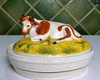 100 vintageceramiccowtureenwithhandpai