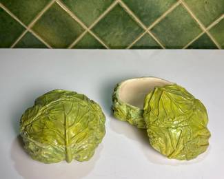 014 twovintageceramiccabbageleaflidded