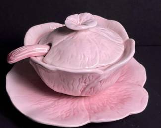 127 pinkceramiclidsaucerfloralcondiment