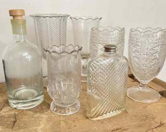 349 vintagepressedglassvasesandbottles