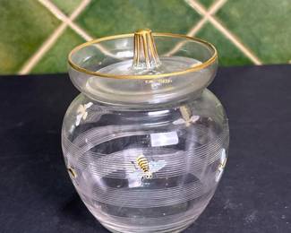 110 handpaintedglasshoneypotjarwithli