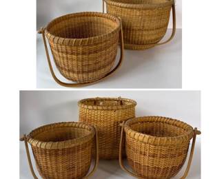 418 setof5roundwoodenhandlebaskets