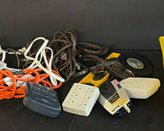 Lot 95: Assorted Electrical Cords, Power Strips, and Hand Tools