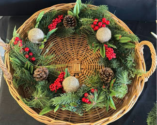 Lot 34: Decorative Christmas Wreath, Bonsai Tree, Brown Berry Branch, and Monstera Plant