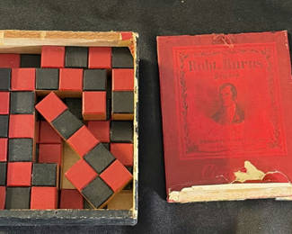Lot 118: Robert Burns cigar box with red and black wooden cubes
