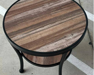 Lot 60: Round Side Table and Wicker Stool