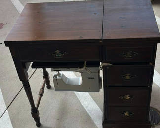 Lot 50: Wooden Sewing Cabinet with Elna Sewing Machine