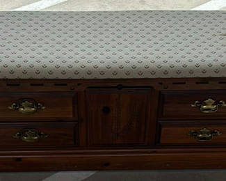 Lot 59: Upholstered Wooden Storage Bench with Drawers