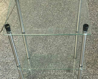 Lot 56: Three-Tier Glass Shelving Unit with Metal Posts