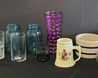 Lot 86: Assorted glassware, mugs and decorative pottery