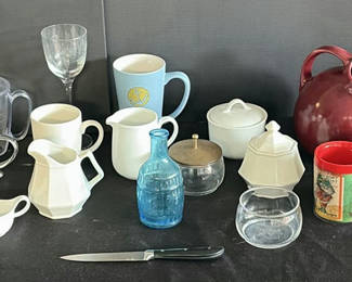 Lot 177: Assorted Mugs, Glassware, and Ceramic Kitchenware