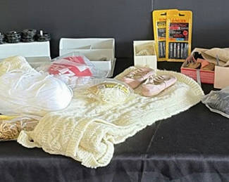 Lot 171: Assorted knitting yarn, crochet supplies, and sewing notions