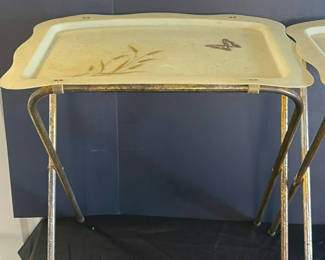 Lot 8: Vintage wheeled tray table with ceramic top and wooden back panel