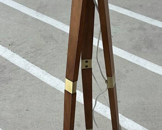 Lot 153: Wooden Tripod Floor Lamp Base and Metal Wall Art Panel