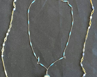 Lot 214: Turquoise and gold-tone bead necklaces with a pocket watch pendant