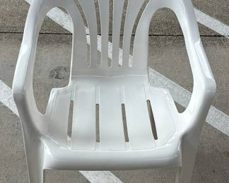 Lot 152: White Plastic Armchair and Wooden Woven-Seat Chair