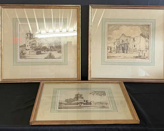 Lot 123: Three framed prints of architectural scenes with artist label