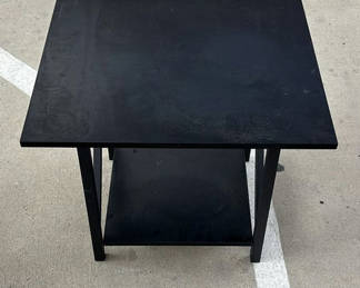 Lot 54: Black Rectangular Table and Round Stone-Top Wooden Table