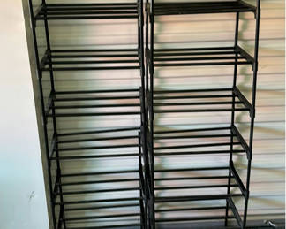 Lot 27: Two Black Metal Multi-Tier Shelving Racks