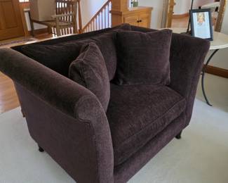 Room and Board- dark brown textured chair-and-a-half with rolled arms