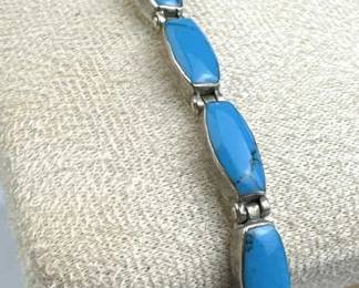 950 Silver Mexico Polished Oval Turquoise Bracelet