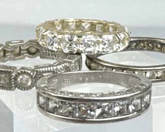 925 Silver Set of (4) Zirconia Band Rings