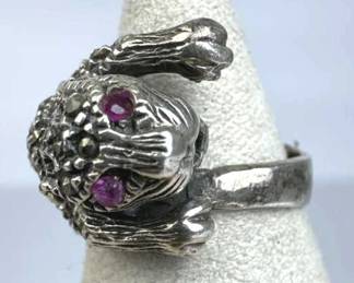 925 Silver Pink Topaz & Marcasite 3D Jaguar Ring