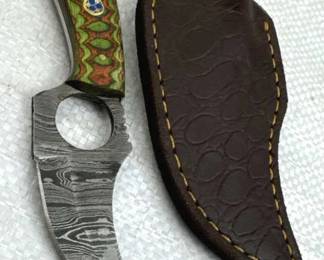 Damascus Steel Fixed Karambit Blade Knife w Sheath