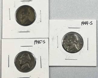 (3) 1943-45 WWII Era Silver War Nickels, 35%