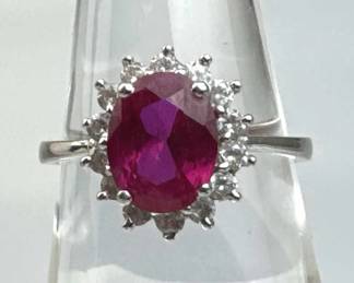 925 Silver Vtg Stauer Lab Created Ruby & Zirconia