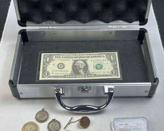 Vintage Coins, Currency & More in Metal Box