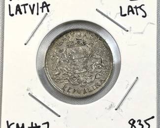 1924 Silver Latvia 1 Lats Coin .835 Pure