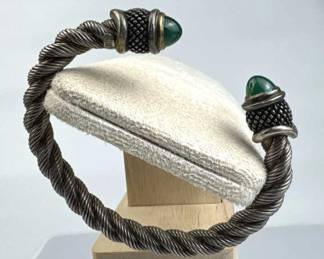 925 SIlver & 18K Twisted Rope Chrysoprase Cuff