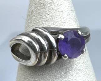 925 Silver Vintage Round Amethyst Ring