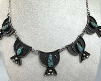 925 Silver Vintage Navajo Turquoise Sand Cast Link