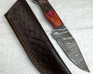Damascus Steel Fixed Blade Knife w/ Sheath