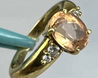18K Yellow Gold Imperial Topaz & Diamond Ring