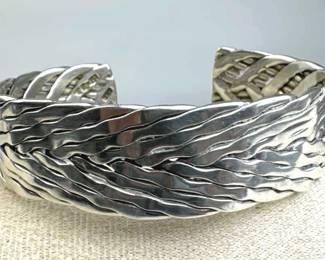 925 Silver Taxco Braided Woven Cuff Bracelet