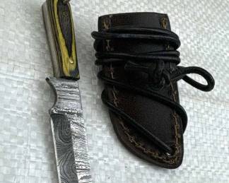 Damascus Steel Fixed Blade Mini Knife w/ Sheath