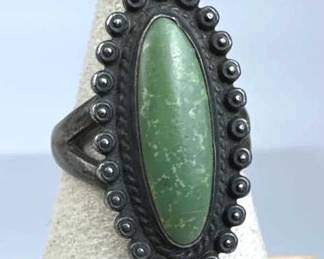 925 Silver Bell Trading Post Green Turquoise Ring
