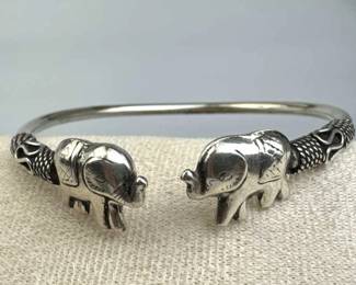 925 Silver Bali Open Front Elephant Cuff Bracelet
