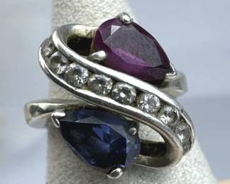 925 Silver Ruby & Amethyst Swirl Ring