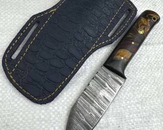 Damascus Steel Fixed Blade Knife w/ Sheath