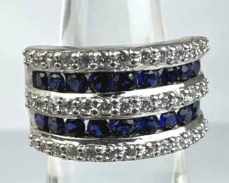925 Silver Blue Spinel and Zirconia Band Ring