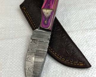 Damascus Steel Fixed Blade Knife w/ Sheath