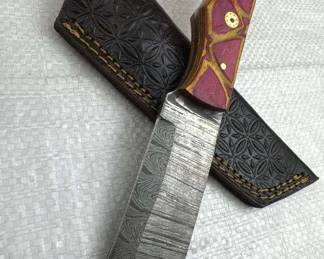 Damascus Steel Fixed Blade Knife w/ Sheath