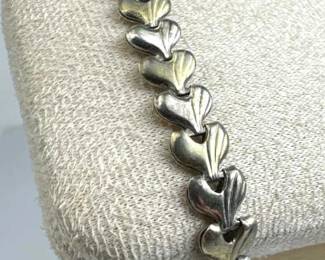 925 Silver Italy Textured Heart Link Bracelet