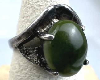925 Silver Vintage Dark Green Emerald Ring