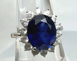 925 Silver Lab Blue Sapphire & Zirconia Ring