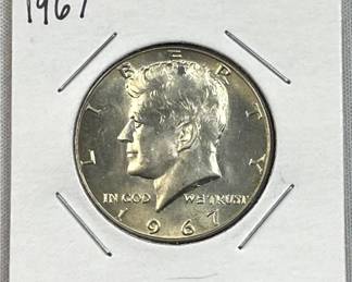 1967 JFK 40% Silver Half Dollar, Uncirc/Toned